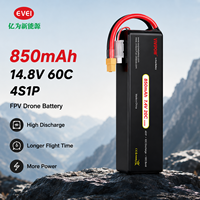 Viwipow 850mAh 14.8V LiPo Drone Cell 60C Tingkat Pengosongan Tinggi Baterai Li-Po Isi Ulang untuk Drone Balap FPV Mini