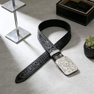 Ceinture décontractée rétro unisexe en alliage avec boucle à motif en relief, argentée et gravée, homologuée directement par les fabricants - Product Image 4