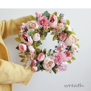 Year Round <b>Artificial</b> <b>Peony</b> Wreath European Style For Wedding Festival Decoration Front Door Home Wall Hanging Ornament - Product Image 4