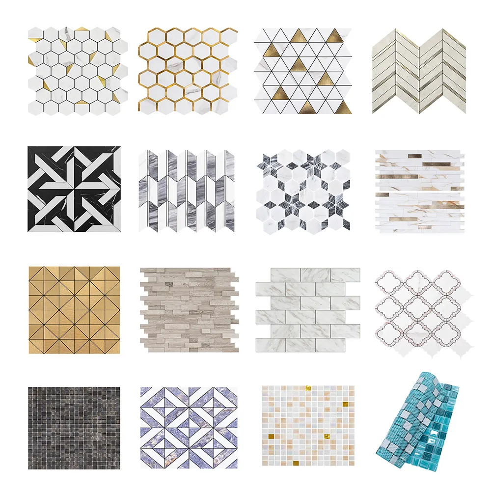 Abziehen-und-Ankleben Mosaik gemischte Farben Sechseck abnehmbare Aluminium-Mosaik selbstklebende Fliesenscheiben Wände und Böden und Küche Backsplash