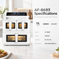 Air Fryer Four Friteuse à Air Digitale Double 15 Litres Avec Fenêtre Visible, Design Carré, Set d'Accessoires