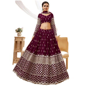 Envoûtante Georgette Wear Lehenga Choli avec paillettes de vin Robes de mariée de qualité supérieure - Product Image 1