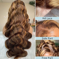 Perruques en cheveux humains HD 13x4 bruns, Perruques Lace Frontal en cheveux bruts, Perruques en cheveux humains couleur marron méché blond