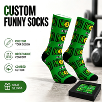 Chaussettes de sport amusantes personnalisées avec imprimé haltères et billets, en coton peigné, chaussettes graphiques fantaisie pour le fitness, cadeau d'automne tricoté