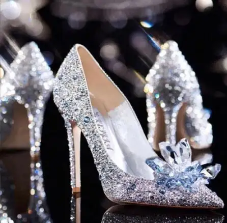 2022 new wedding female bride shoes silver crystal high heels stiletto girls wedding shoes
