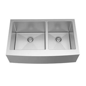Évier de cuisine moderne à double cuve carrée, conçu avec un design incurvé, à paroi intérieure lisse et à débordement profond, sur mesure - Product Image 3