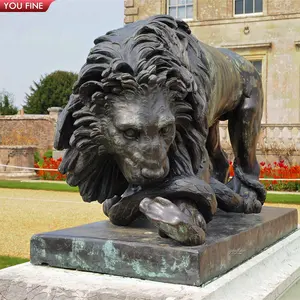 Estatua de cobre para decoración de jardín al aire libre, escultura de León y serpiente de bronce antiguo