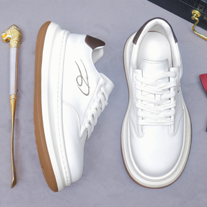 Zapatillas Blancas para Hombre, Estilo Retro, de Cuero, Casuales, con Parte Superior de Cuero Genuino, Suela Gruesa, Modernas, Cómodas, para Correr - Product Image 4