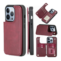 Sarung ponsel kulit PU, Dudukan kartu, untuk iPhone 15 14 13 12 Pro Max termasuk dompet penutup belakang