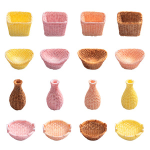Miniature Resin Bamboo Baskets <b>Vases</b> Decorative Home Desktop Accessories Handmade Rustic Style D1896 - Product Image 5