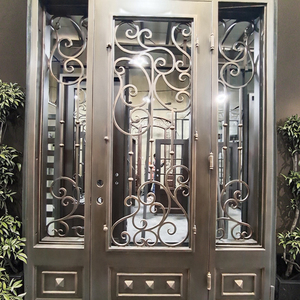 Moderno elegante singolo ferro battuto con piano piatto doppio vetro temperato ingresso sicuro con Sidelites <span class=keywords><strong>porta</strong></span> d'ingresso anteriore Design - Product Image 3