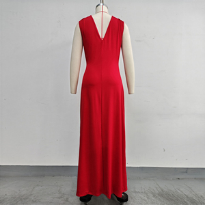 Elegant V-Neck Side Slit Pleated Waist <strong>Dress</strong> Maxi Evening <strong>Dress</strong> Gown Ball <strong>Dress</strong> - Product Image 5