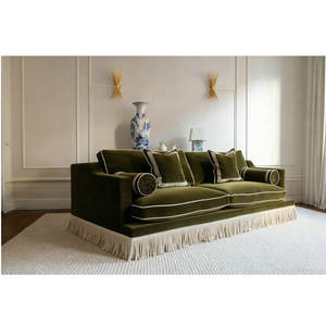 Canapés en velours vert vintage classiques en gros OEM avec franges sous les pompons, meubles de salle de réception pour mariage, canapé pour restaurant - Product Image 4