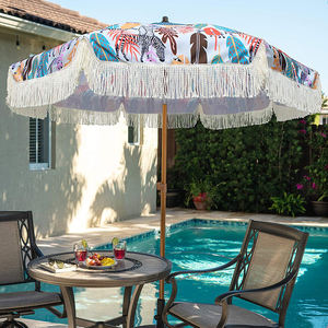 Cenefa de 7 pies para Patio, paraguas con borlas para exteriores, mesa de mercado para jardín, Playa - Product Image 3