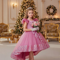 Robe de demoiselle d'honneur de style européen, robes scintillantes pour grandes filles pour anniversaire, robe de mariée longue pour fille