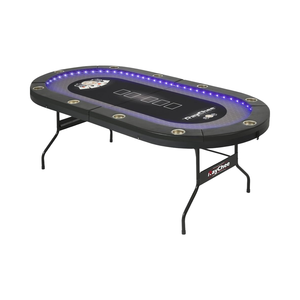 REAHOISY 10 Player <b>Foldable</b> Texas Hold'em Poker <b>Table</b> with LED Light 2 USB 2 Type-c Ports Cup Holders Padded Rails Black Color - Product Image 1