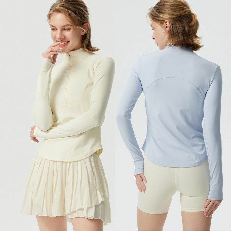 Aoyema Women's Stand-up Collar Half Zip Coat Yoga Long Sleeve T-Shirt Gym Riding Running Short Slimming Quick Dry Sports Jacket