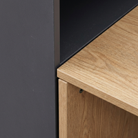 Poste de travail convertible moderne pour 2 personnes avec armoire de rangement haute, cloison en verre, écran de séparation, en MDF écologique, pour deux utilisateurs
