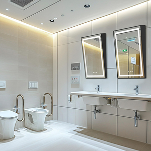 Espejo de tocador montado en la pared con marco de inclinación de <span class=keywords><strong>baño</strong></span> Led regulable de 3 colores, espejo antiniebla con luz frontal <span class=keywords><strong>para</strong></span> silla de ruedas discapacitada - Product Image 2