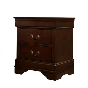 Mesa de Noche de Madera Maciza con Acabado en Cerezo, 2 Cajones, Diseño Moderno, Muebles para Dormitorio - Product Image 1