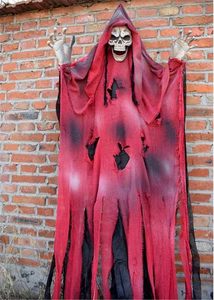 DAMAI Halloween Scary Ghost Skeleton Props Big Animated Hanging Ghost Decoration for Outdoor Yard Bar Party Ornament Red - Product Image 4