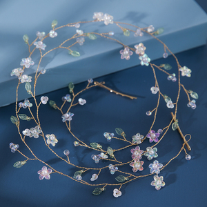 Serre-tête de mariée fait main en fil doré, orné de fleurs et de feuilles en cristal, avec perles, accessoires de <span class=keywords><strong>coiffure</strong></span> pour mariages et soirées - Product Image 2