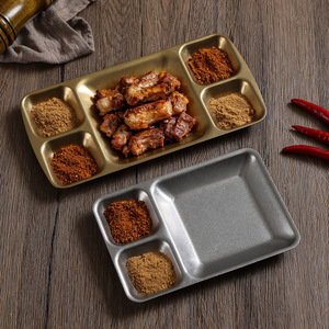 Korean Style Stainless Steel Divided <b>Tray</b> For <b>BBQ</b> Sauce And Meat Serving Dish With Compartment Design - Product Image 2