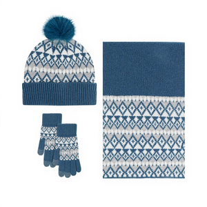 Ensemble trois pièces pour <span class=keywords><strong>femme</strong></span> : <span class=keywords><strong>bonnet</strong></span> d'hiver épais à <span class=keywords><strong>pompon</strong></span>, écharpe et gants tricotés chauds - Product Image 2