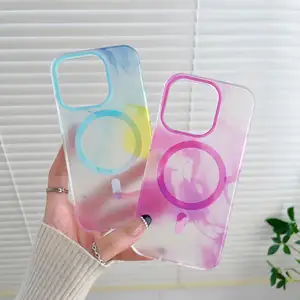 Luxury New Watercolor Marble Magnetic Matte IPhone Case For IPhone 14 Plus 12 13 Pro Max Simple Clear Wireless Charging Cover