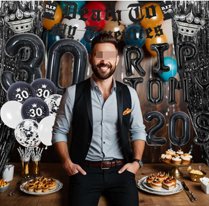 Decorazioni per Festa di Compleanno 30 Anni a Tema Morte ai 20 Anni: Striscioni, Pompon, Palloncini in Foil R.I.P. ai 20 Anni, Palloncini Stampati, Fascia e Tenda Decorativa - Product Image 3