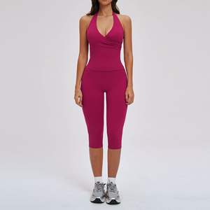 Completi Sportivi da Donna 2 Pezzi per Corsa e Allenamento, Logo Personalizzabile, Abbigliamento Casual Sportivo, Top Canotta con Scollo a V e Leggings a Vita Alta <span class=keywords><strong>Aderenti</strong></span> - Product Image 1