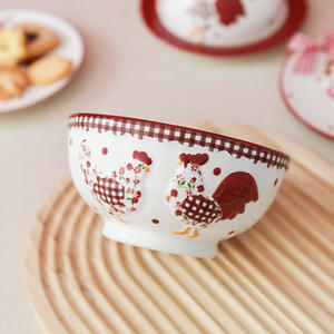 Tazón Grande de Cerámica Pintado en Blanco, <span class=keywords><strong>Rojo</strong></span> y Marrón, Estilo Rústico Campestre, Vajilla para el Hogar, Tazón para Sopa y Arroz - Product Image 2