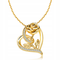 Collier pendentif en argent sterling 925 plaqué or, fleur rose, cœur d'amour, bijoux personnalisés pour femmes