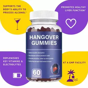 OEM Private Label Hangover Relief Supplement Vegan Relieve Alcohol Pills Vegan Liver Detox Anti Hangover Gummies