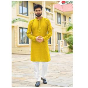 Conjunto de pijama Kurta para hombre de tela de rayón de alta calidad con bordado y lentejuelas, ambos bolsillos laterales para uso diario y festivo - Product Image 1