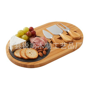 Ensemble de planches à fromage en bambou Sharp Business 30x18cm avec insert en ardoise et couverts pour servir et couper - Product Image 3