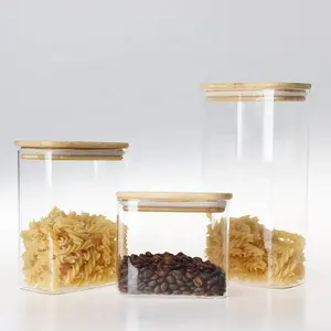현대 유행 새로운 투명 붕규산염 내열성 대나무 직사각형 유리 식품 항아리 저장 항아리