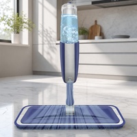 Serpillère plate télescopique en aluminium avec pulvérisateur, 2 bouteilles rechargeables, 4 tampons microfibres lavables pour le nettoyage des sols durs/laminés/carrelages
