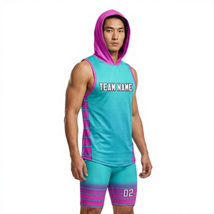 Ensemble uniforme de football américain 7v7 avec capuche, maillot de basketball, nom de l'équipe sublimé, débardeur ajusté anti-transpiration et short assorti - Product Image 1