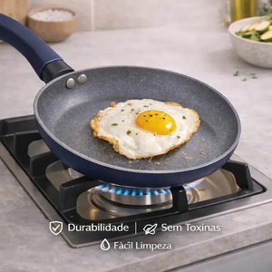 Modern 5-Piece Non-Stick Cookware Set Ceramic Coated Navy Blue Pots <b>Pans</b> Glass <b>Lids</b> Plastic Handles Induction Compatible - Product Image 3