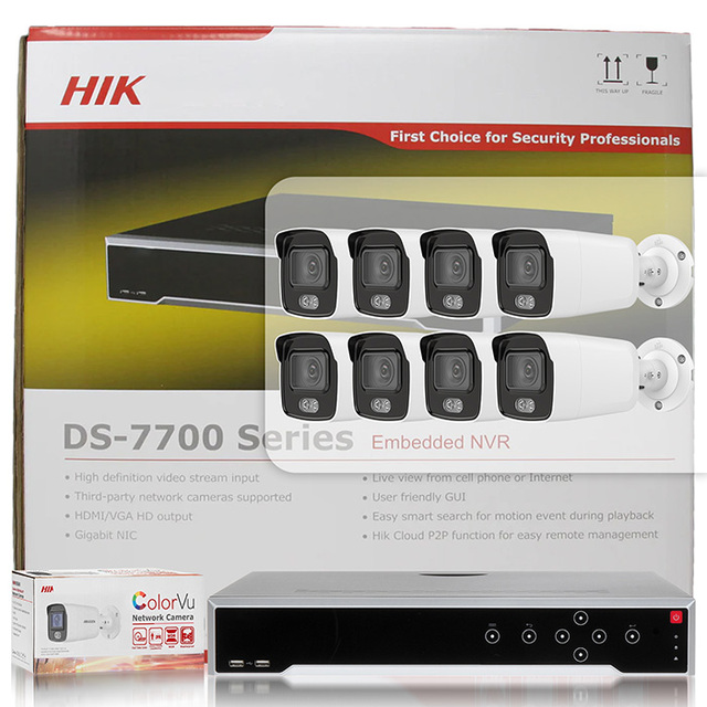 HIK 4K 16-ch 1.5U 16 PoE DS-7716NI-K4/16P NVR ColorVu Fixed Bullet Network Camera Kit Surveillance System