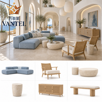 Ensemble de mobilier moderne pour hall d'hôtel : canapé personnalisé, fauteuil lounge, comptoir d'accueil, banc à bagages et buffet pour projets