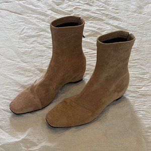 Genuine Leather Retro Suede Slim Ankle <b>Boots</b>, Square Toe Inner Heightening Short <b>Boots</b> with Back Zipper for Women - Product Image 4