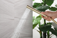 Baignoire autoportante en acrylique doré brossé avec robinetterie de douche intégrée pour salle de bain de villa