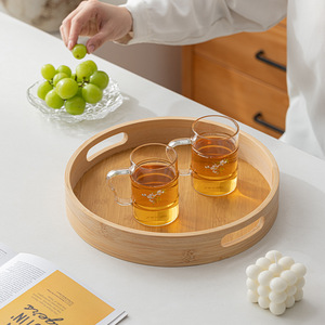 Bamboo Round <b>Tray</b> With Handle For <b>Tea</b> Serving Home Use - Product Image 3