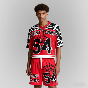 Maillot de football tendance personnalisé avec impression par sublimation, short baggy streetwear personnalisé, maillot de sport boxy rugby baseball, t-shirt rétro - Product Image 2