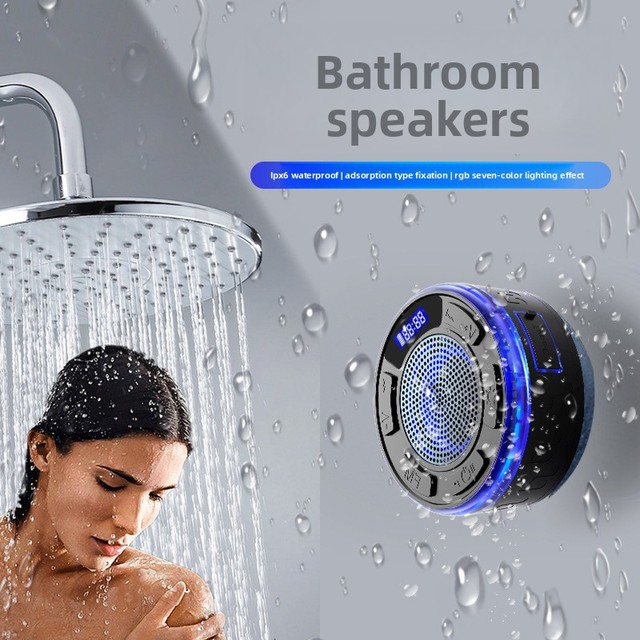 LED Clock RGB Light IPX6 Suction Cup Portable Pool Bathroom Gadget Wireless Waterproof Shower Speaker