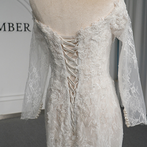Gt26082-Pz Lace Applique Ball Gown <b>Wedding</b> Dress Sweetheart Neckline Beaded Long Sheer Sleeves Scalloped Hem Chapel Train Ivory - Product Image 6