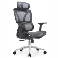 Chaise de bureau ergonomique moderne en maille robuste noire à dossier haut, pivotante, avec support lombaire et appui-tête réglable – Vente en gros