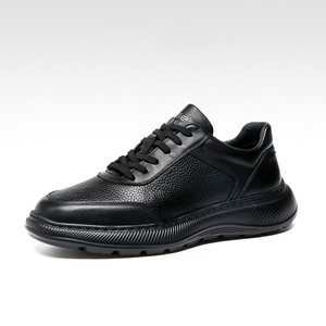 Men's Casual Leather Sneakers Genuine Leather Mid Heel Front Laces Solid Color Youth <b>Walking</b> Style Shoes - Product Image 1
